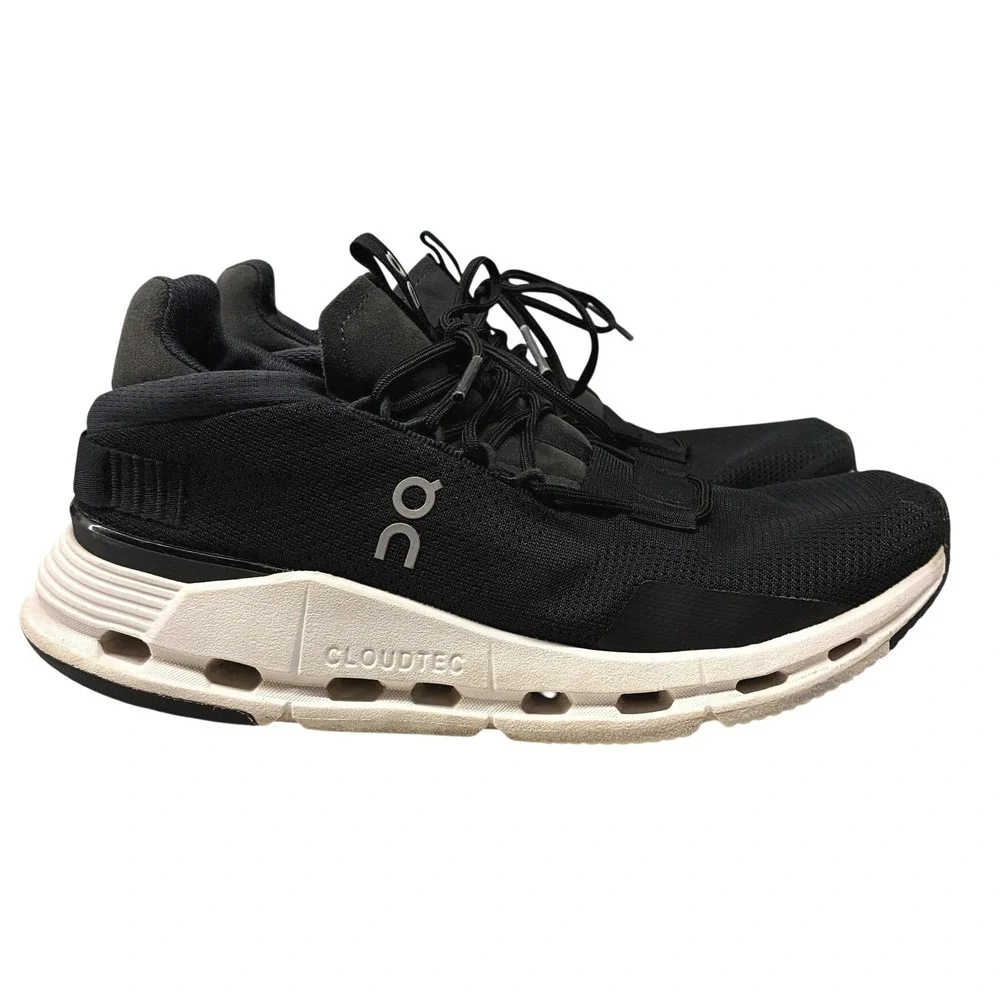 On Cloudnova Running Shoes Womens 9 Black White Mesh Low Top Sneakers Cushion